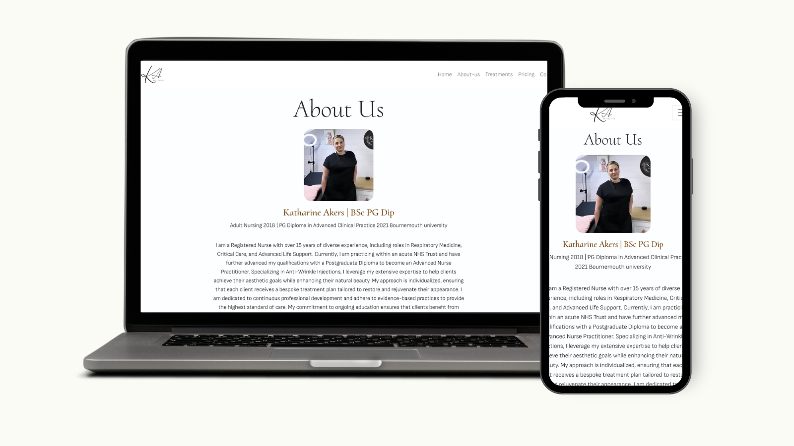 KA Aesthetics website screenshot